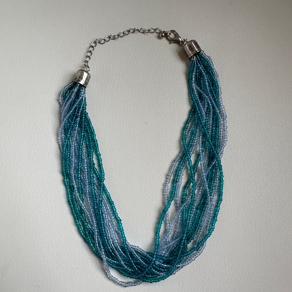 NWOT Free People Multi Beaded Strand Blue Green Mermaidcore Sea Summer Necklace